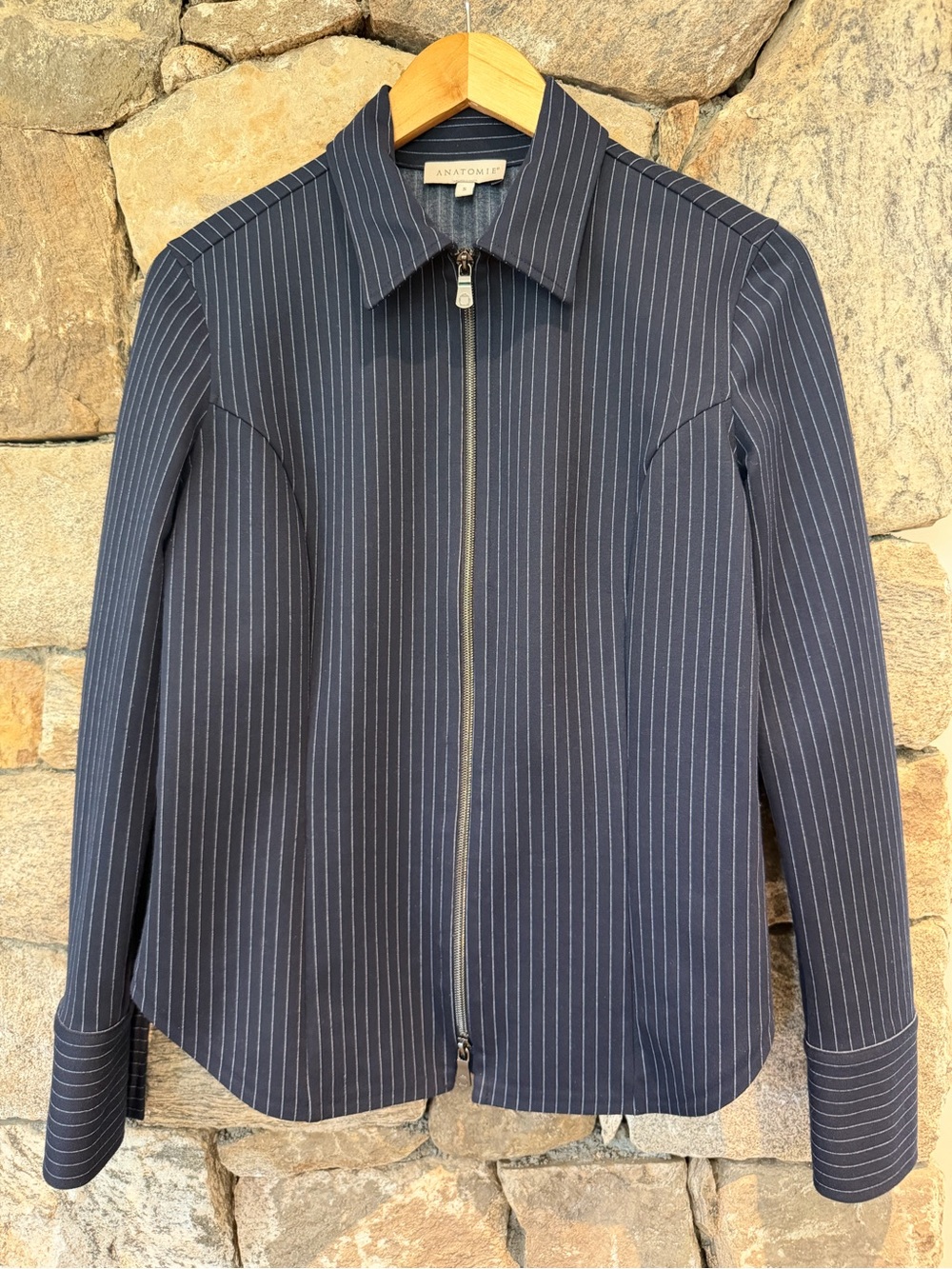 Anatomie Navy Pinstripe Zip Jacket Size S